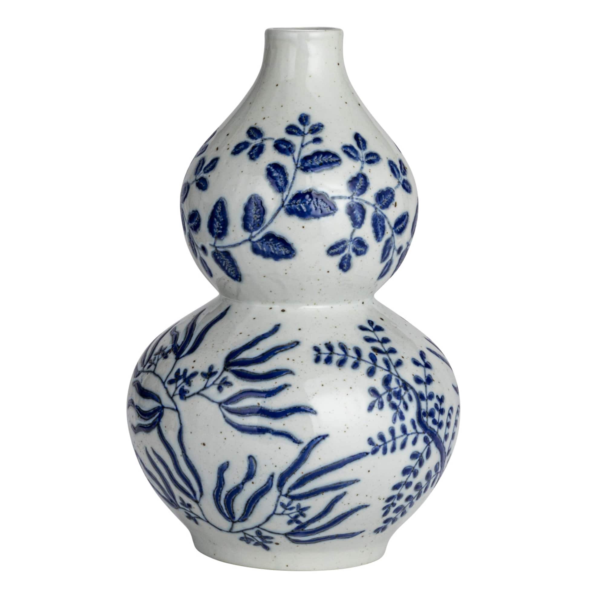 Hello Honey® 15" Blue & White Hand Painted Stoneware Vase